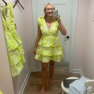 Buddy love- HUDSON ELASTIC WAIST MINI DRESS - LEMON CRUSH